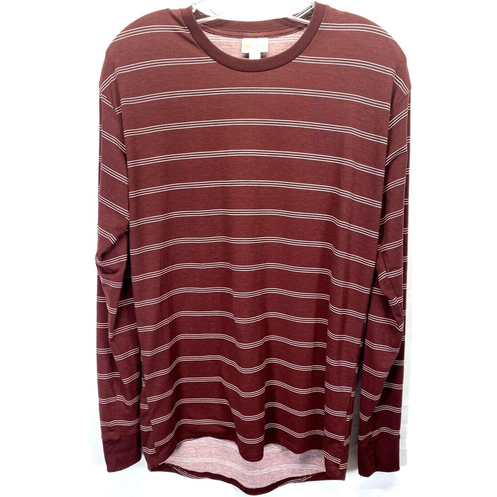 LULAROE Women Top Size XS Rust Stripe Stretch JERSEY KNIT Hi-Lo Hem LONG SLEEVE
